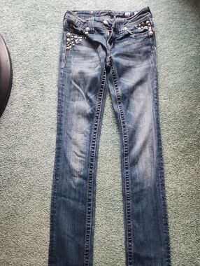 Miss Me Dark Blue Straight Jeans with Silver Studs